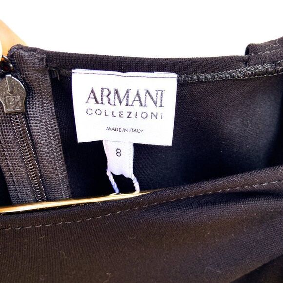 NWT Armani Collezioni Black One Puff Shoulder Black Below Knee Dress Retail $895 - Picture 4 of 11